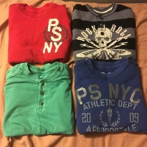 Lots of four youth long sleeve shirts
